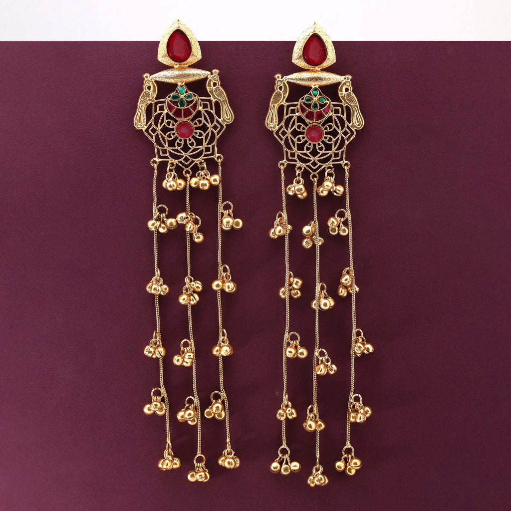 Maroon Color Traditional Party Wear Long Kashmiri Earrings For Brides And Women