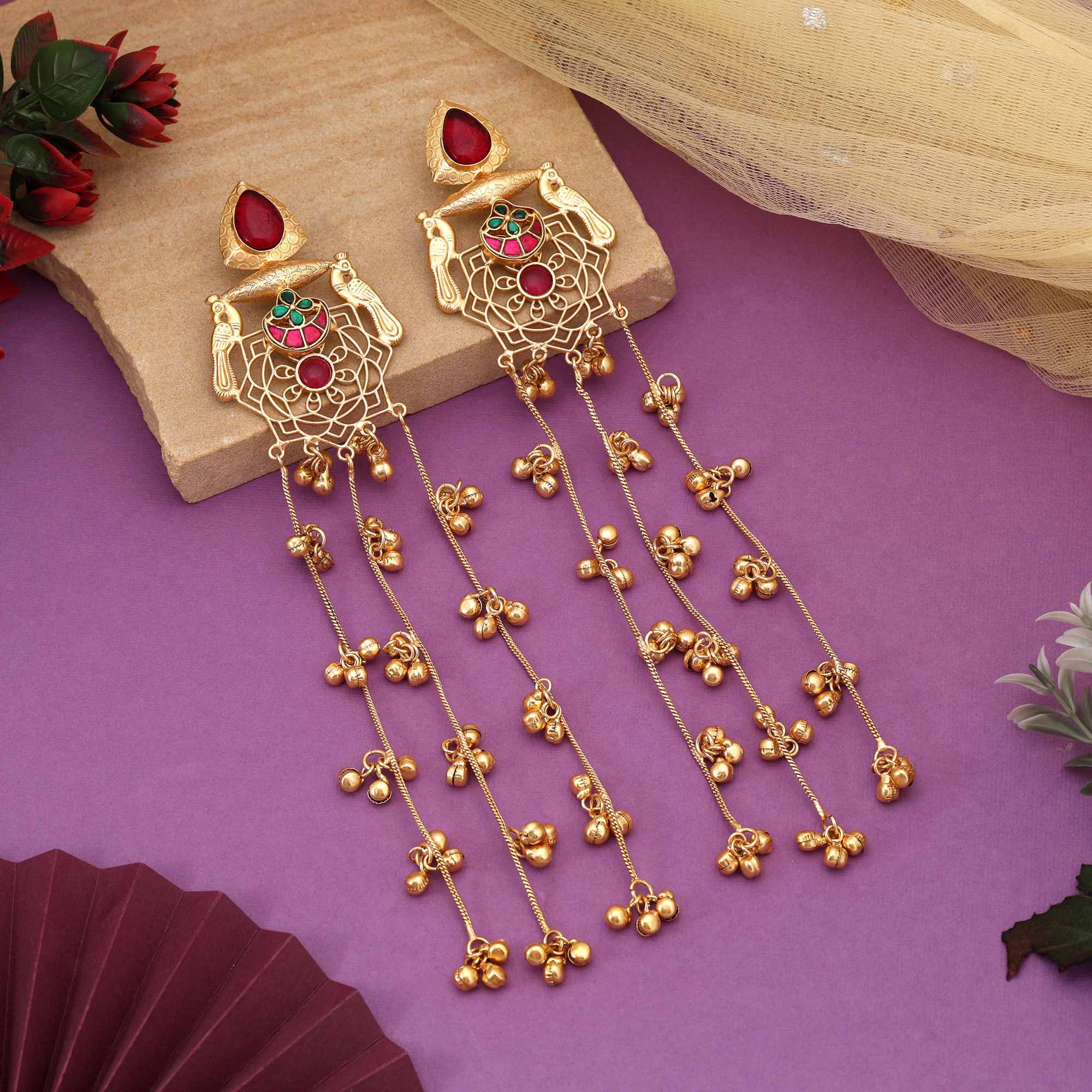 Maroon Color Traditional Party Wear Long Kashmiri Earrings For Brides And Women