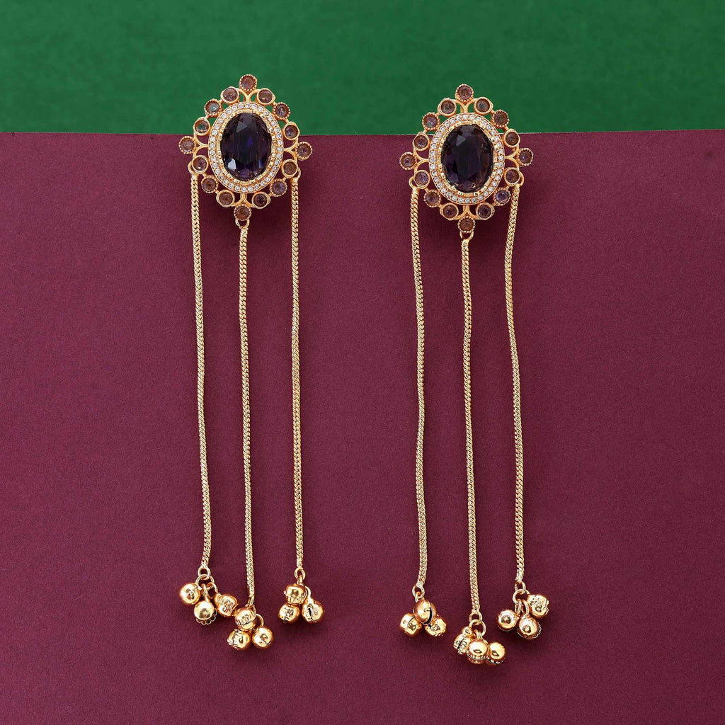 Purple Color Beautifully Crafted Long Kashmiri Earrings For Women’S Ethnic Fashion