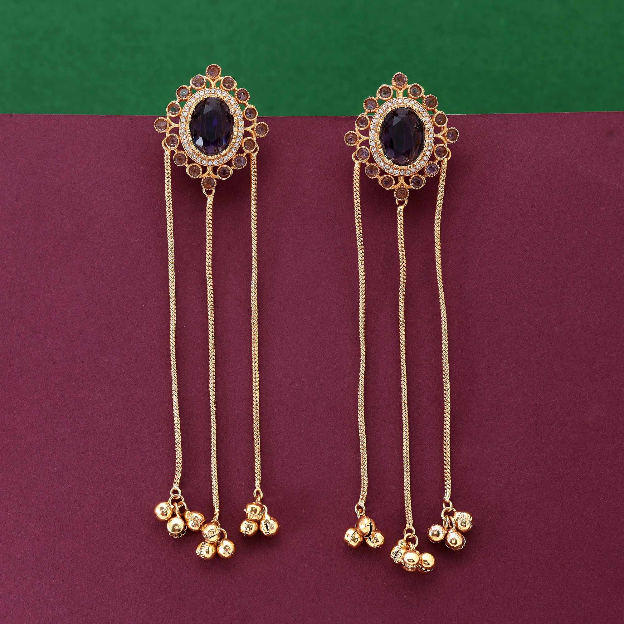Purple Color Beautifully Crafted Long Kashmiri Earrings For Women’S Ethnic Fashion