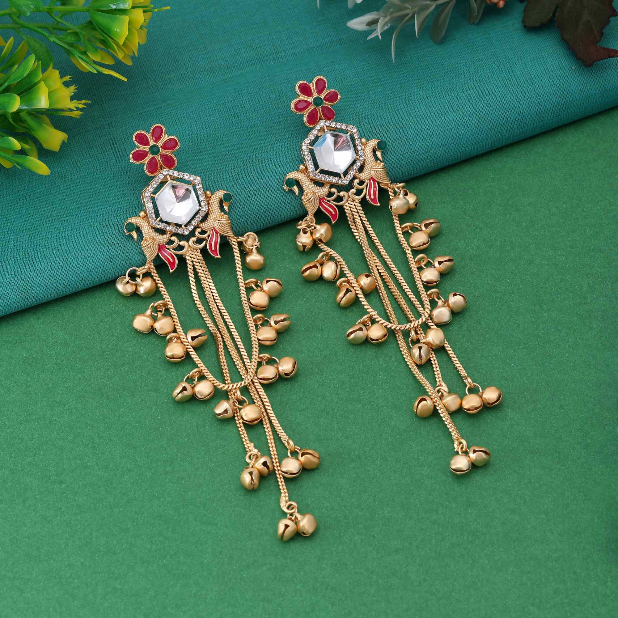 Rani & Green Color Gorgeous Heavy Work Long Kashmiri Earrings For Special Events