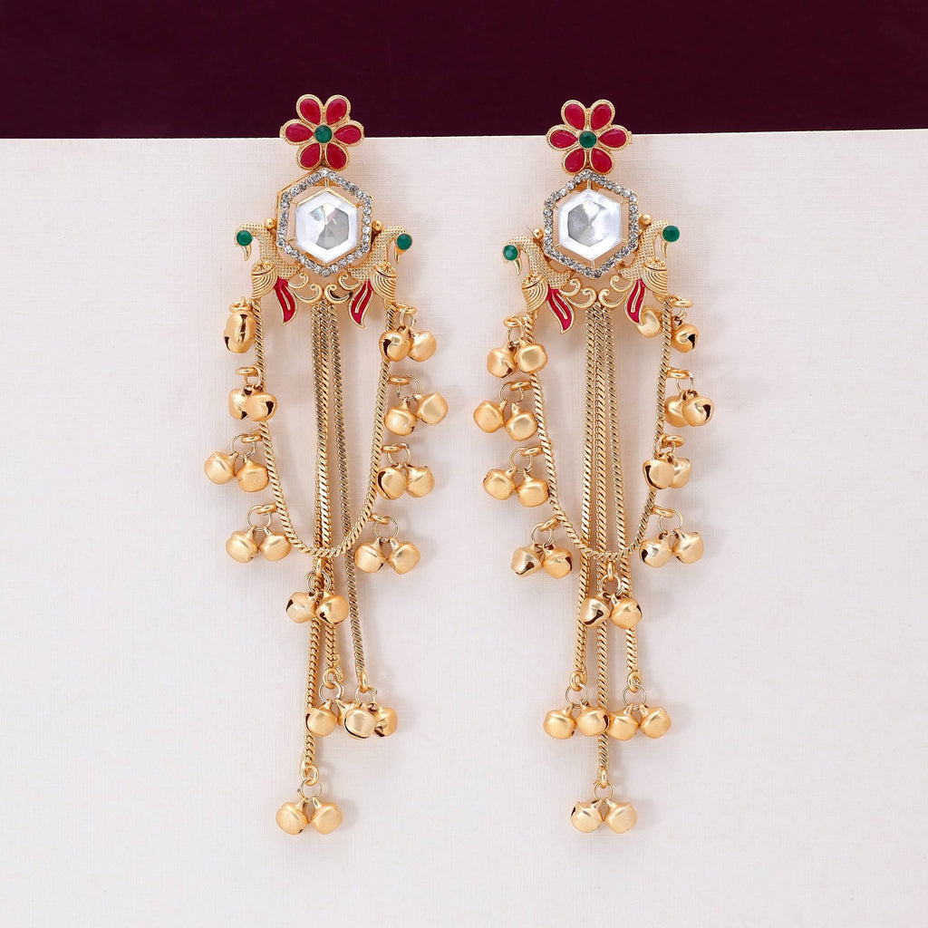 Rani & Green Color Gorgeous Heavy Work Long Kashmiri Earrings For Special Events
