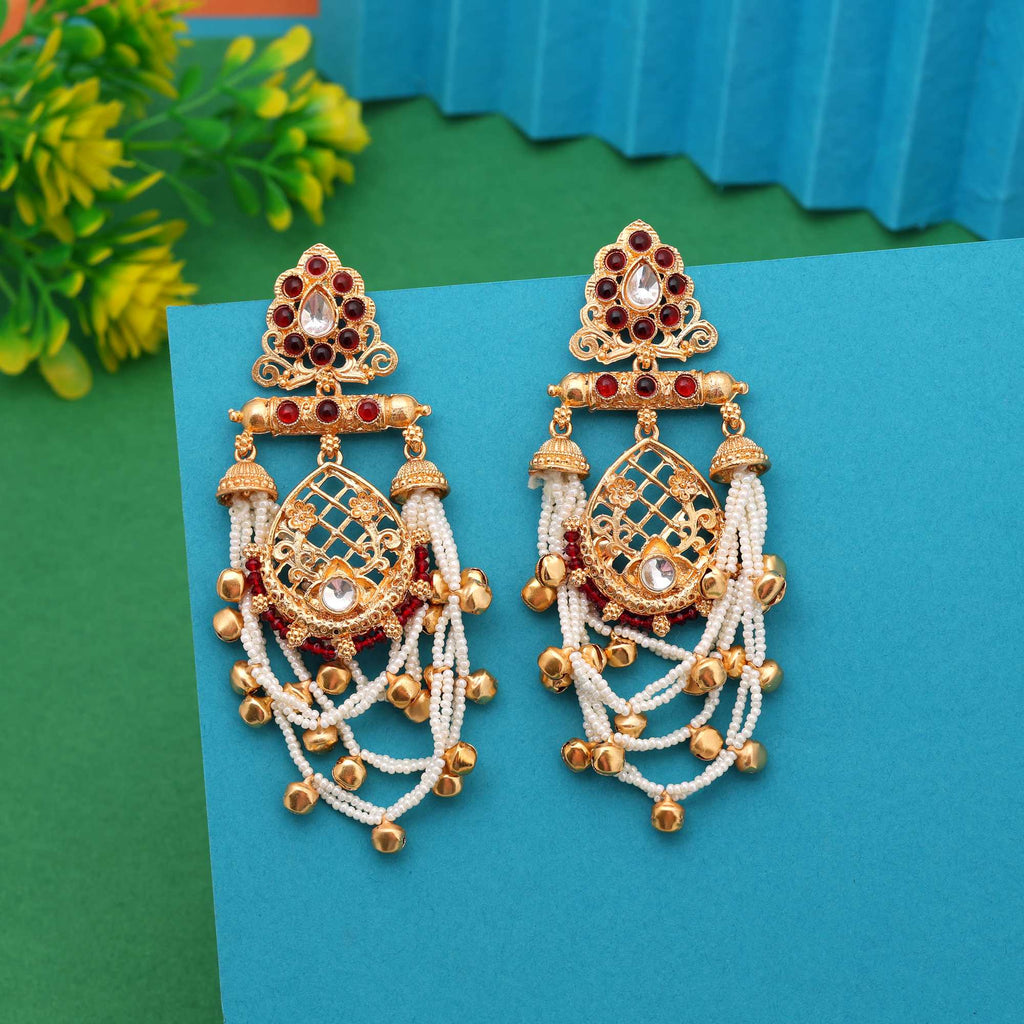 Maroon Color Handcrafted Designer Long Kashmiri Earrings For Brides And Ethnic Look