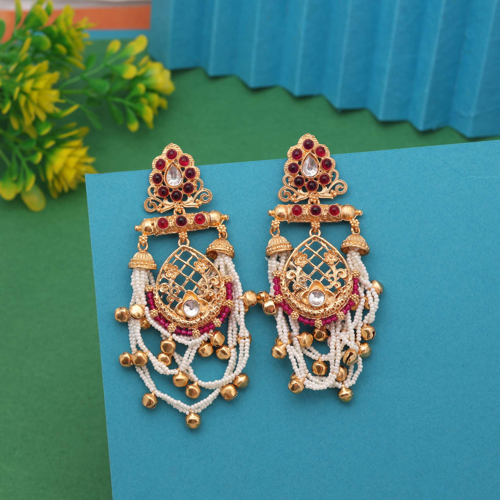 Rani Color Royal Festival Wear Long Kashmiri Earrings For Traditional Occasions