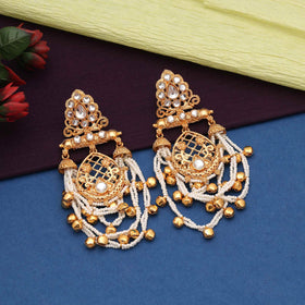 White Color Classic Handmade Long Kashmiri Earrings For Wedding And Party Wear