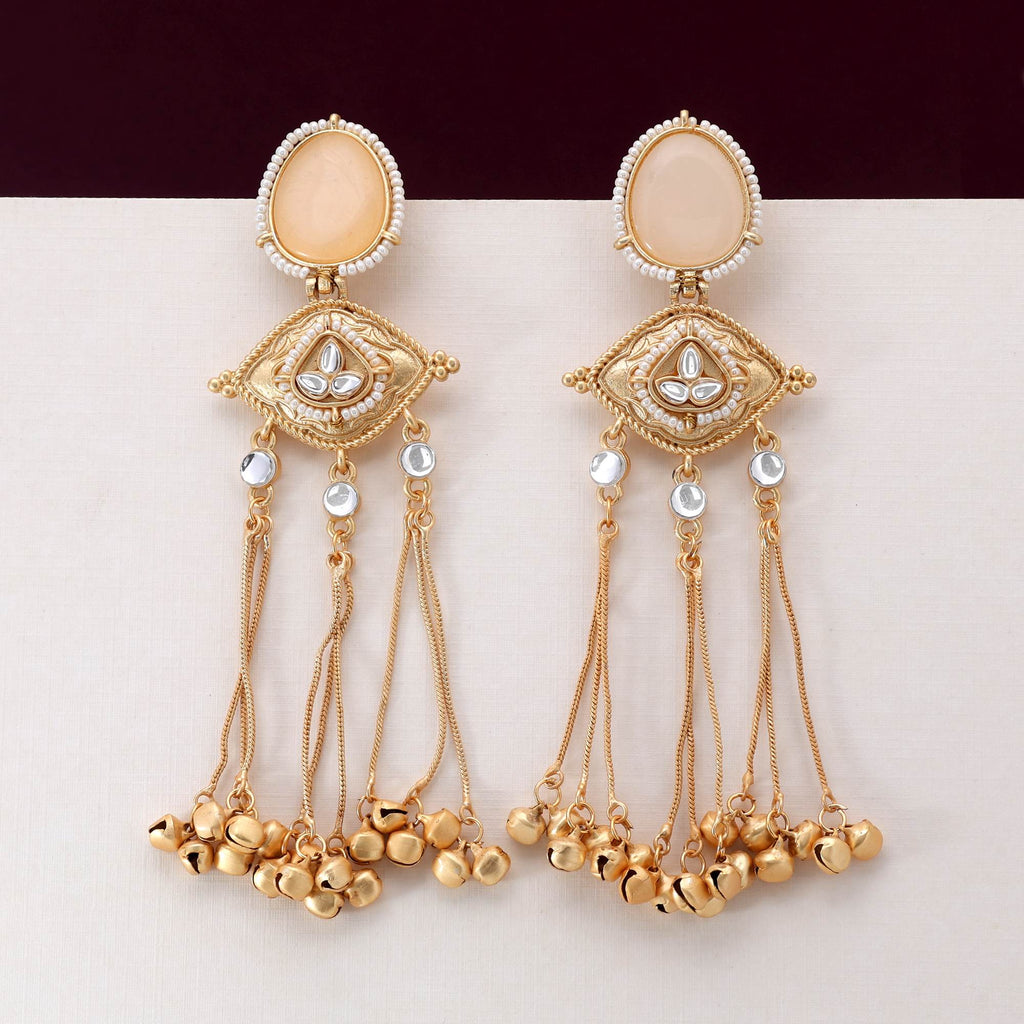 Peach Color Pretty Traditional Long Kashmiri Earrings For Women And Brides