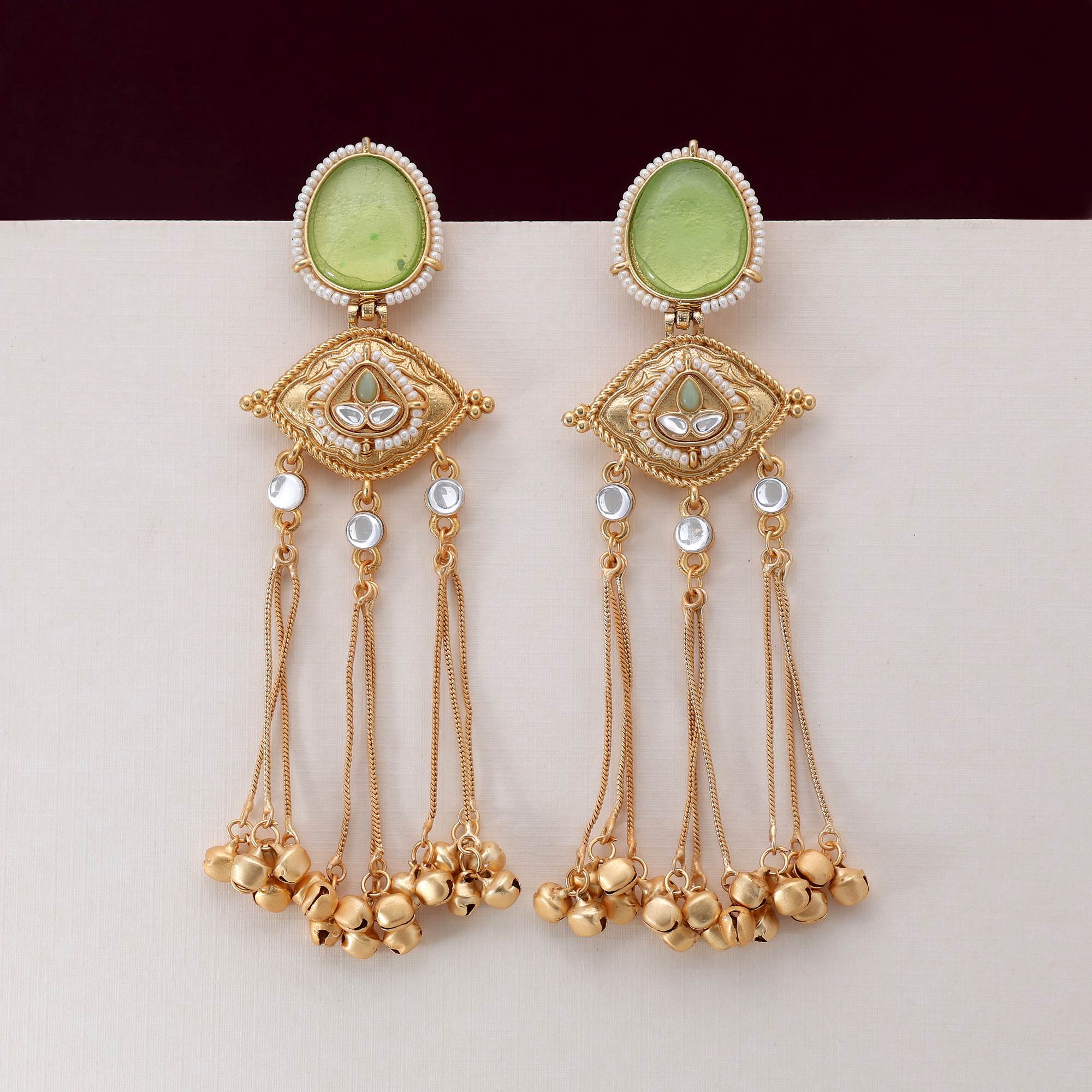 Pista Green Color Handcrafted Long Kashmiri Earrings For Elegant Indian Look