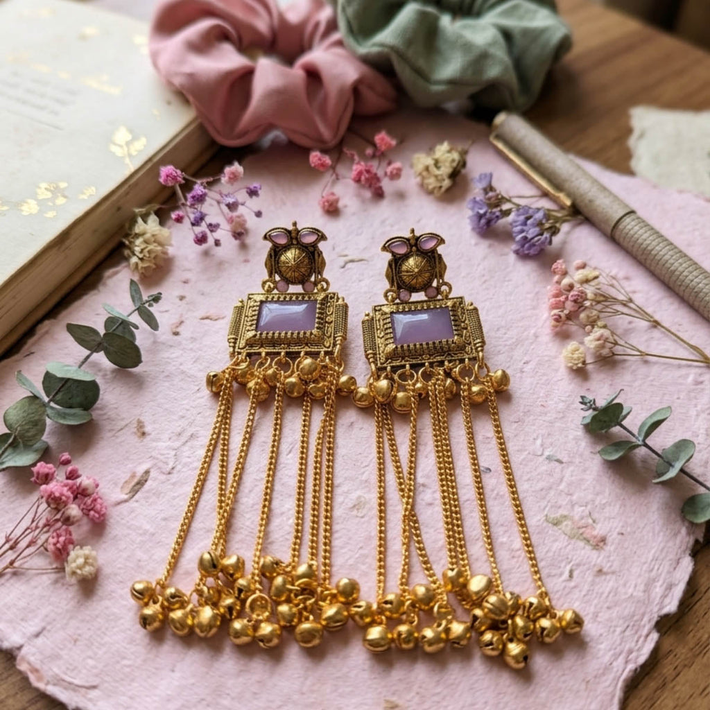 Light Purple Color Long Kashmiri Earrings