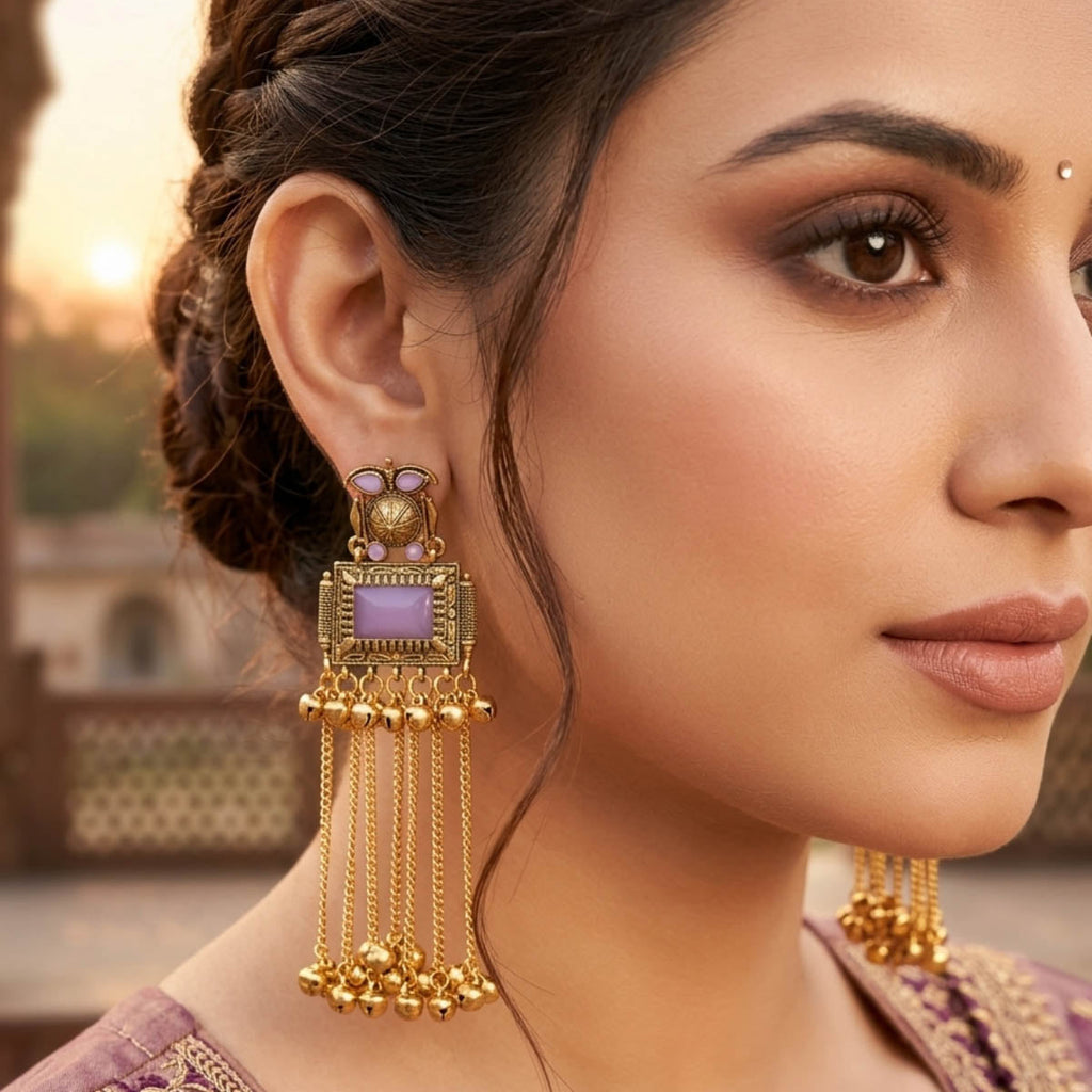 Light Purple Color Long Kashmiri Earrings