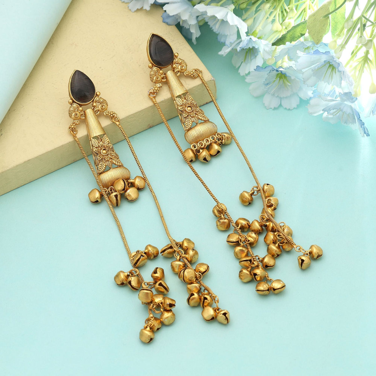 Dark Grey Long Kasmiri Earrings Minimal Style