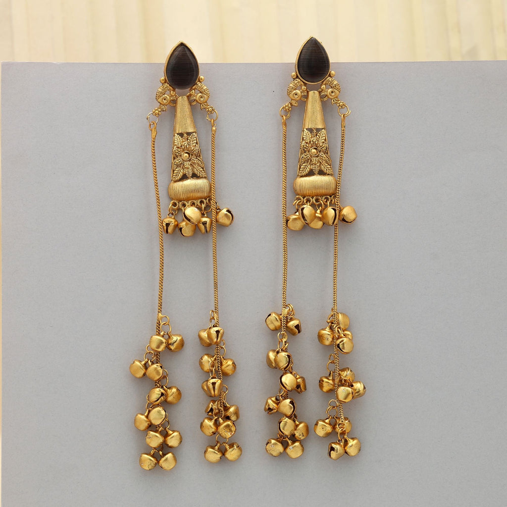 Dark Grey Long Kasmiri Earrings Minimal Style