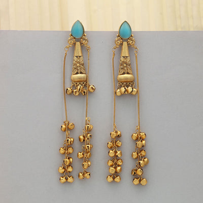 Firozi Long Kasmiri Earrings Elegant Style