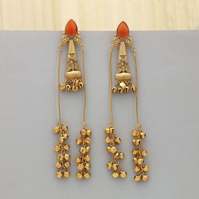 Orange Color Long Kasmiri Earrings Traditional