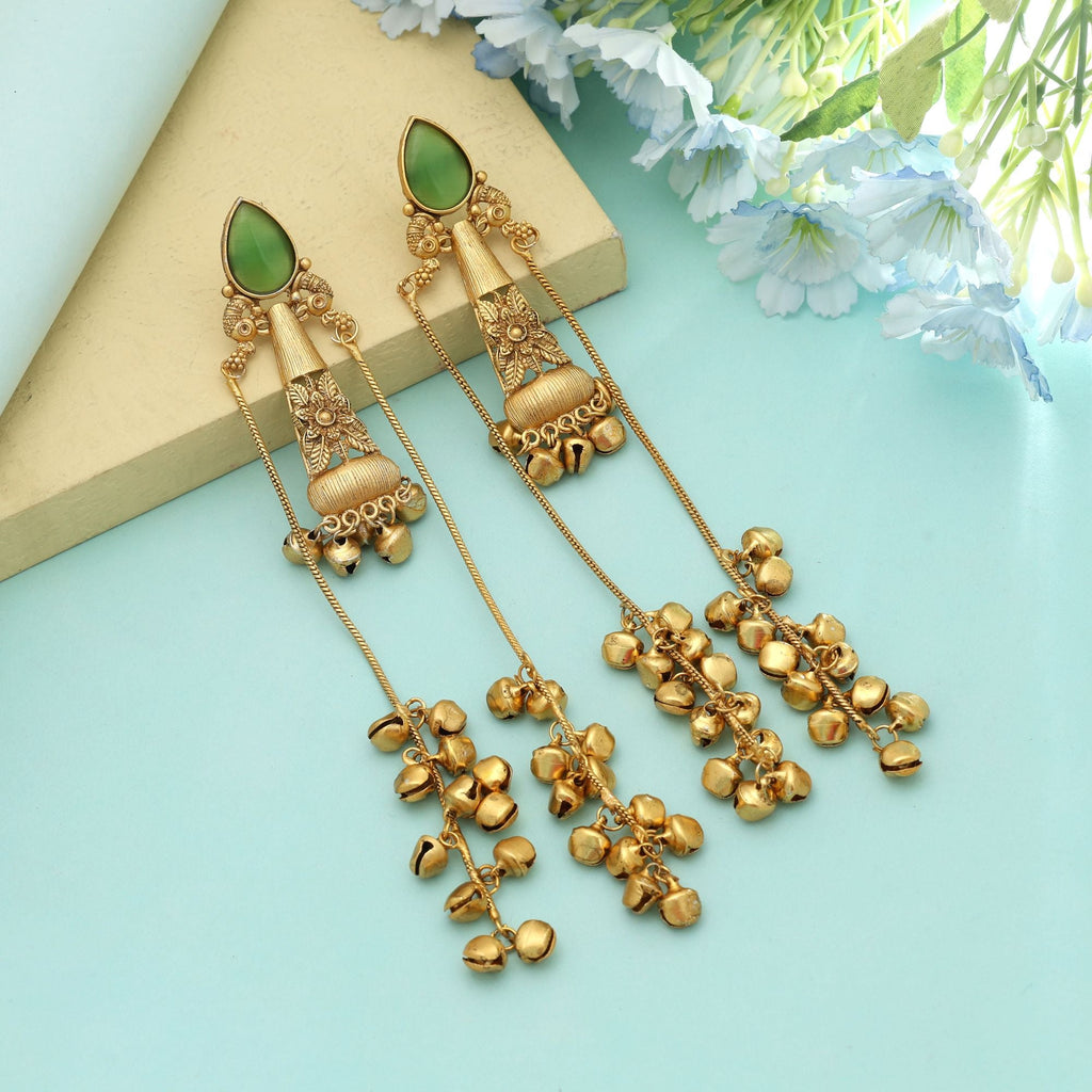 Pista Green Long Kasmiri Earrings Festive Style