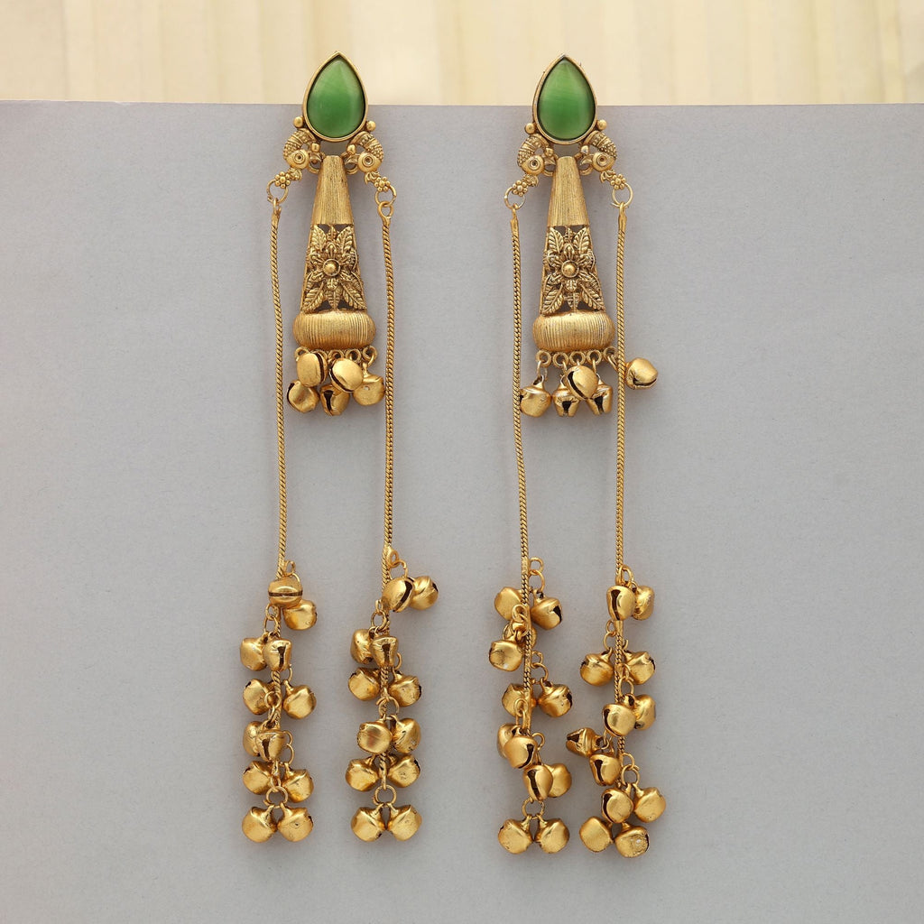 Pista Green Long Kasmiri Earrings Festive Style