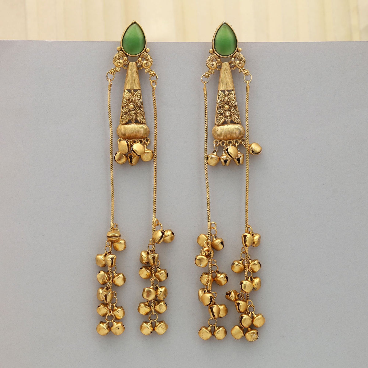 Pista Green Long Kasmiri Earrings Festive Style