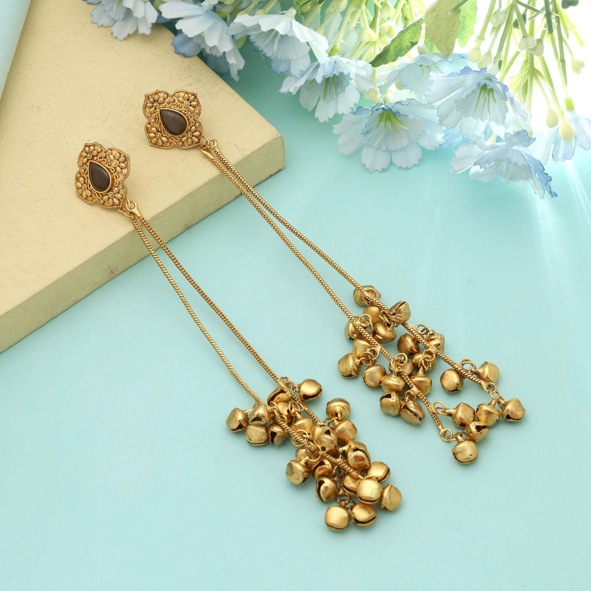 Dark Grey Long Kasmiri Earrings Modern Style
