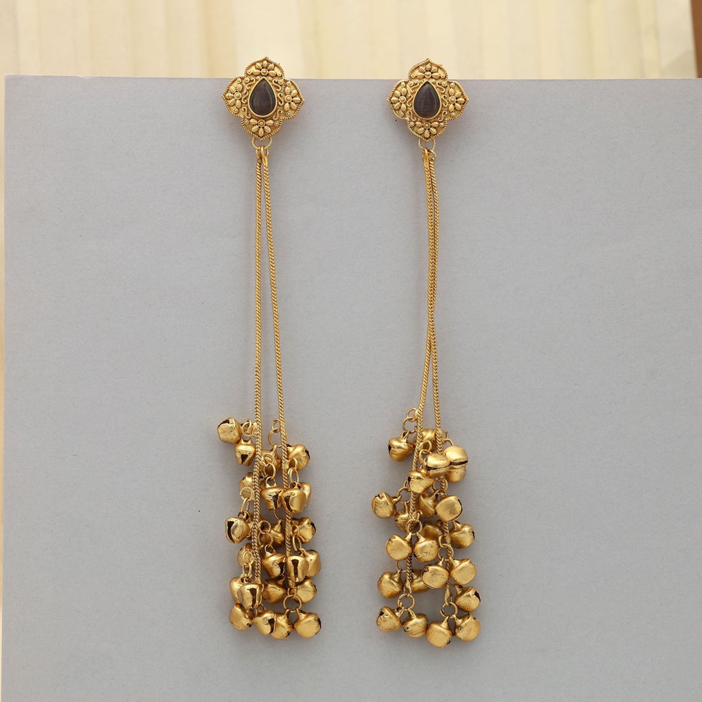 Dark Grey Long Kasmiri Earrings Modern Style