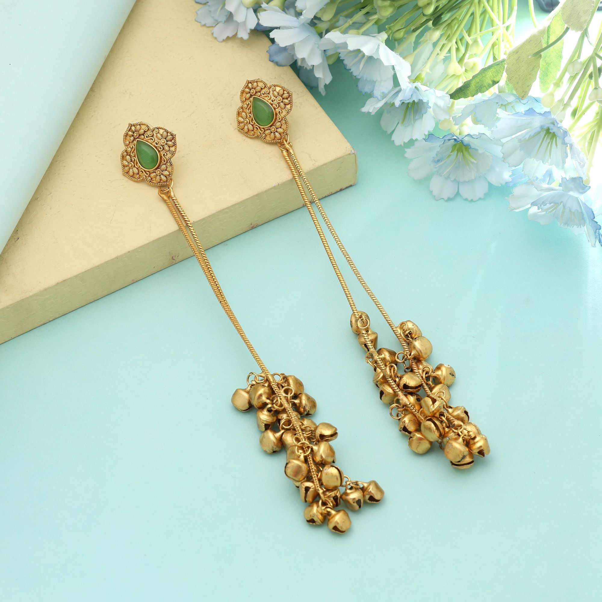Firozi Long Kasmiri Earrings Festive Style