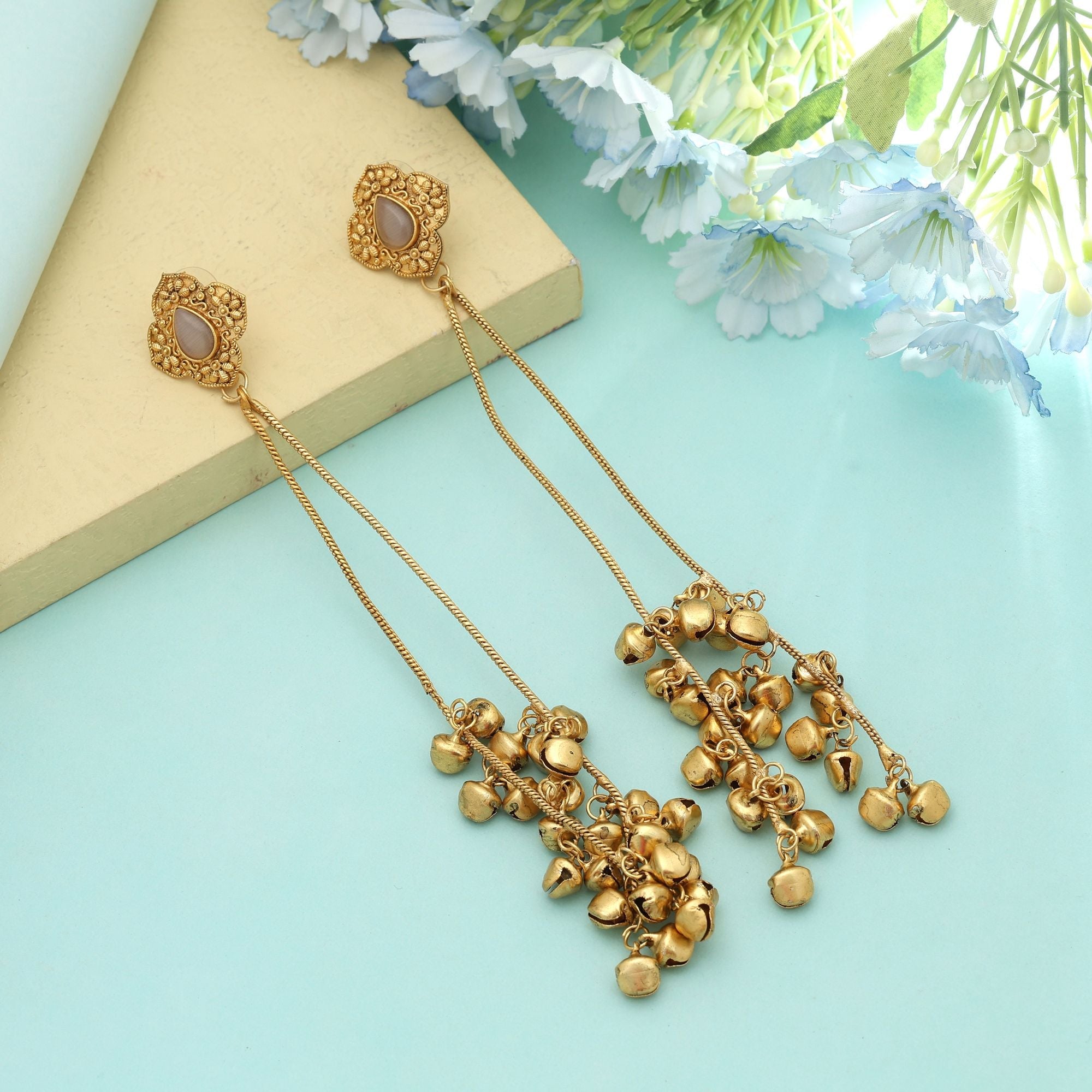 Grey Long Kasmiri Earrings Minimal Style