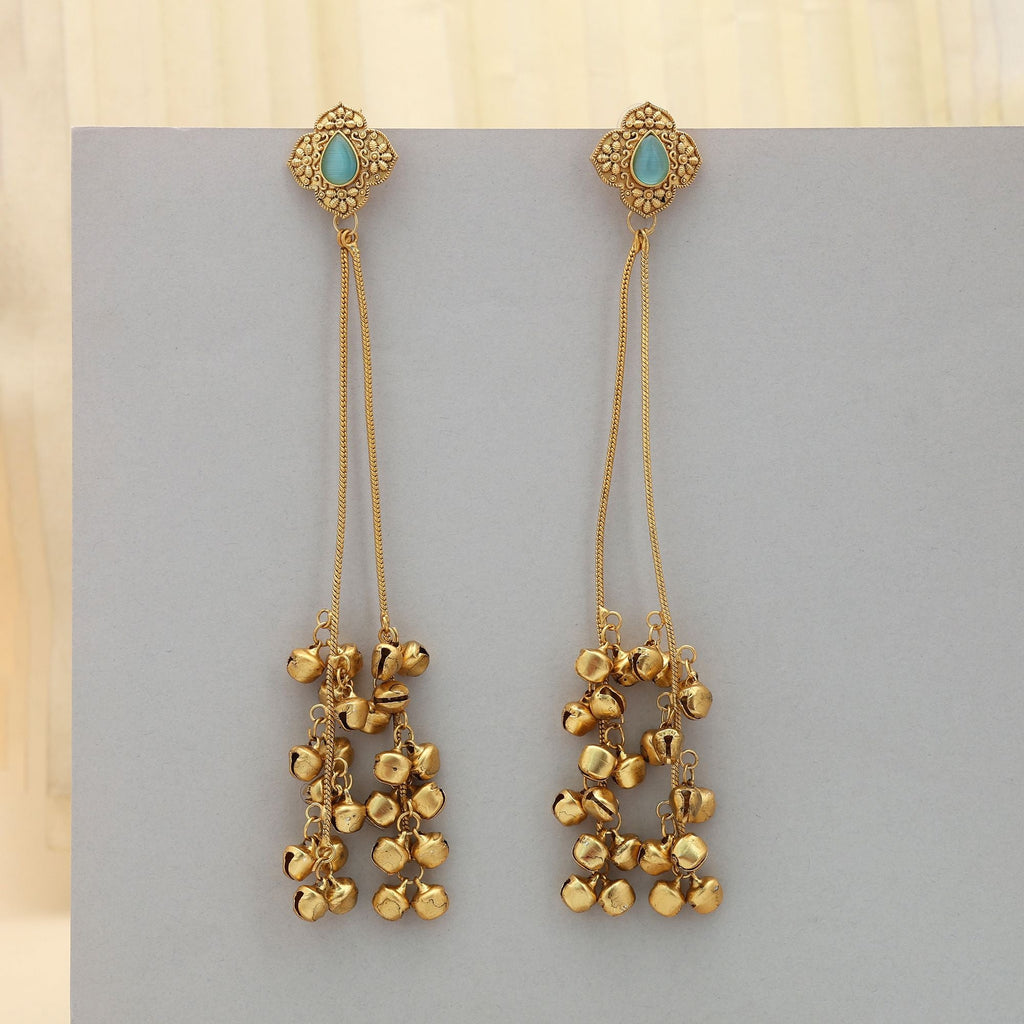 Pista Green Long Kasmiri Earrings Classic Style