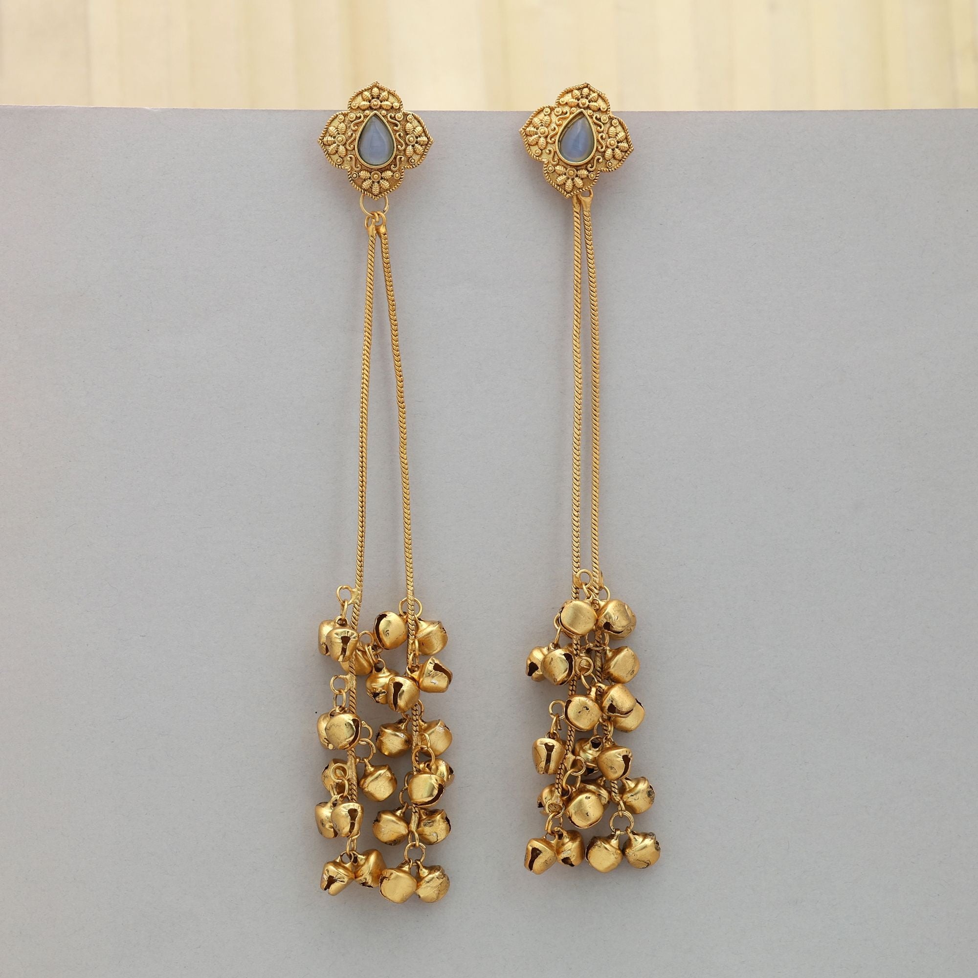 Sky Blue Long Kasmiri Earrings Festive Style