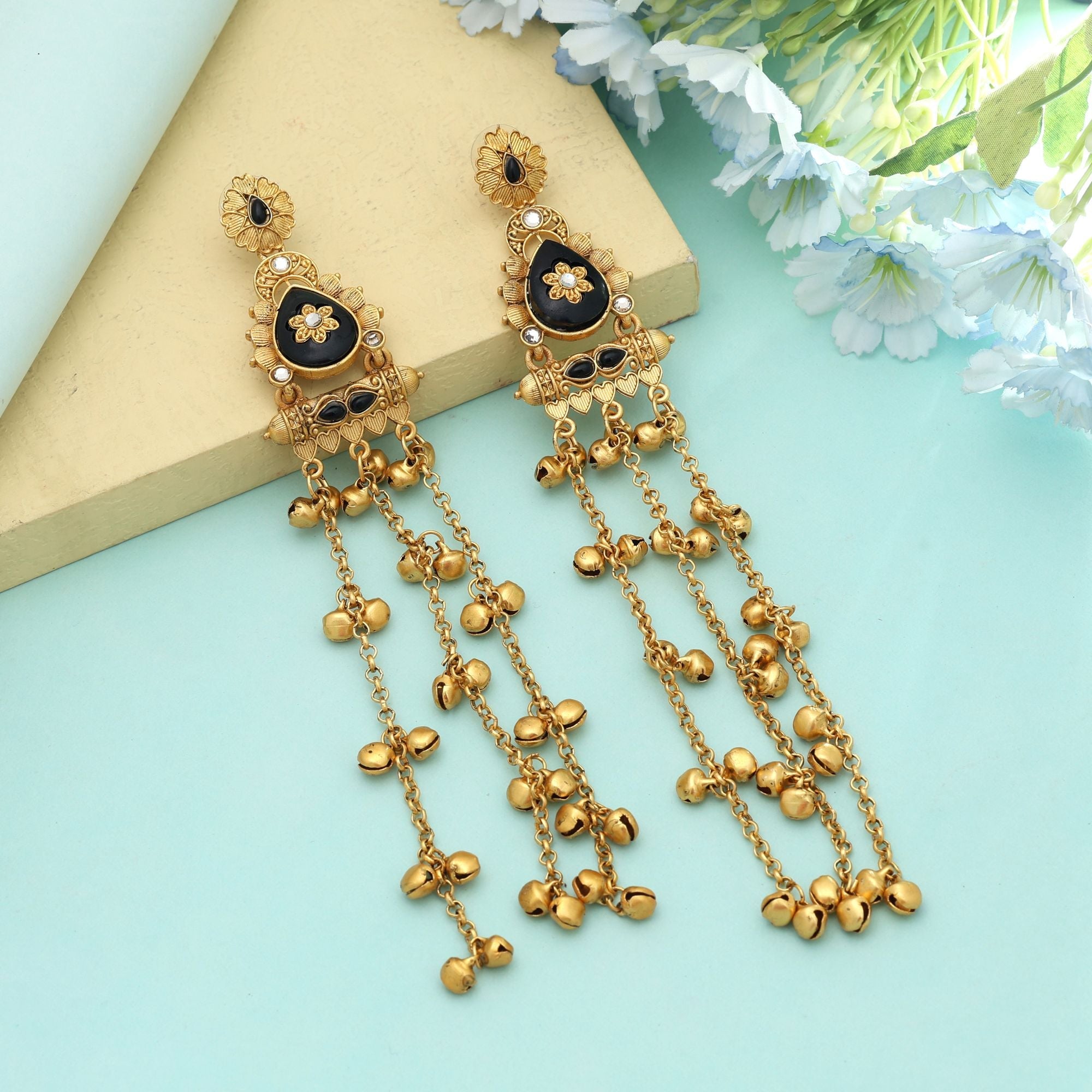 Black Long Kasmiri Earrings Statement Style
