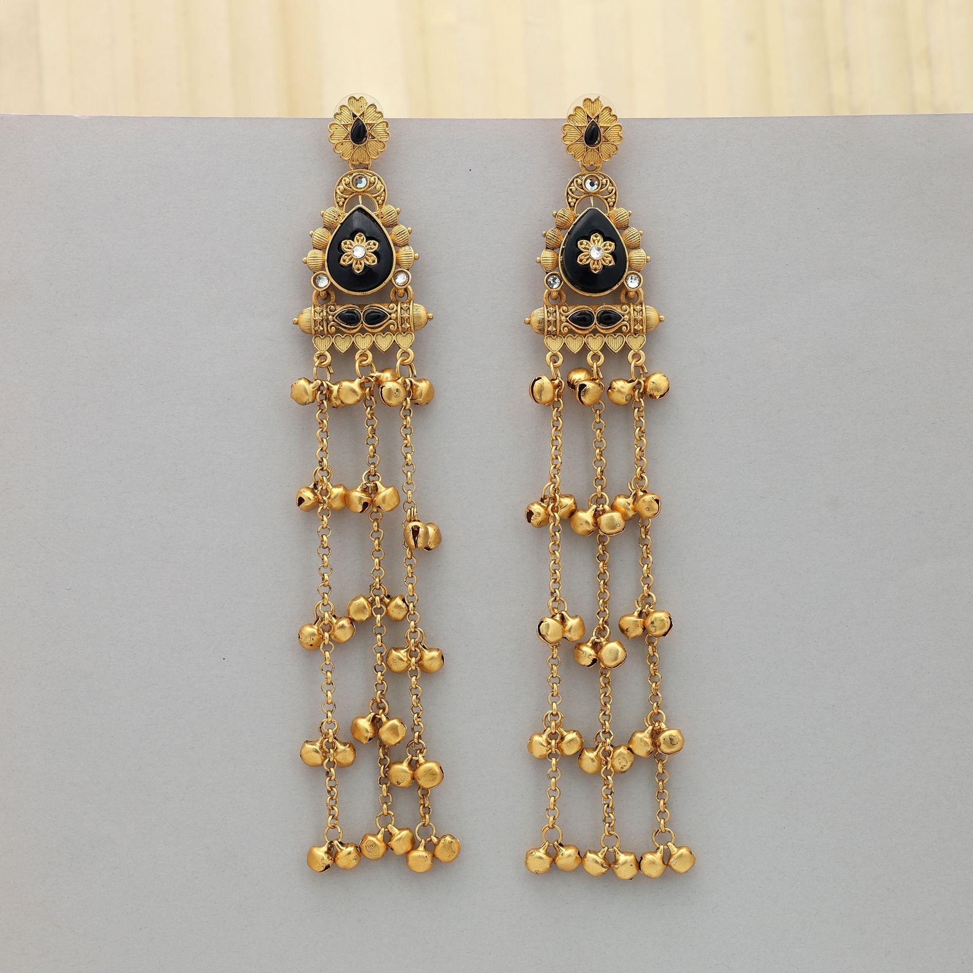 Black Long Kasmiri Earrings Statement Style