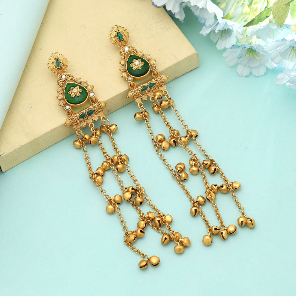 Green Long Kasmiri Earrings Natural Style