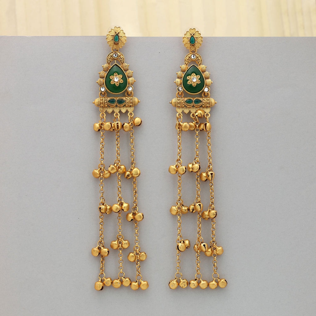 Green Long Kasmiri Earrings Natural Style