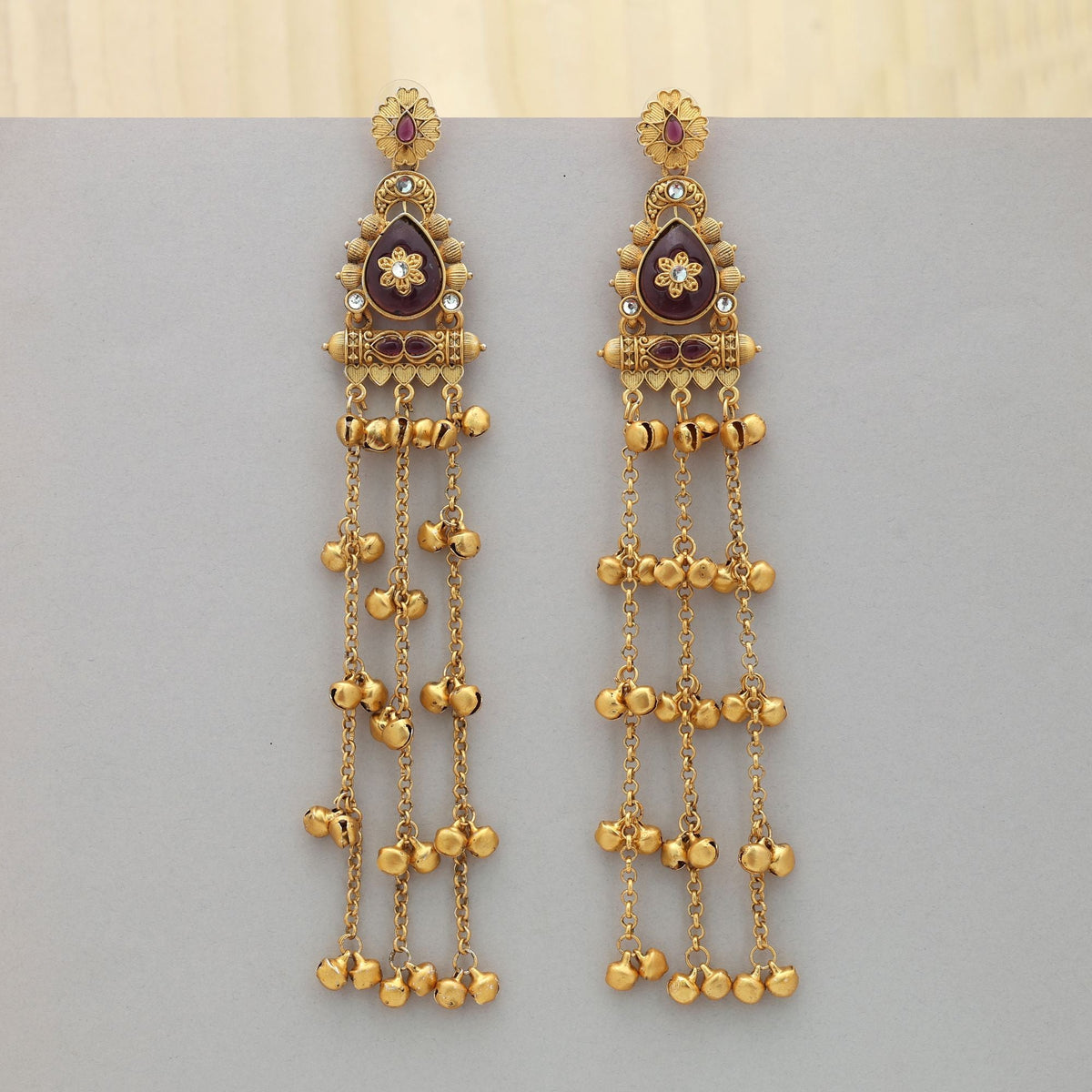 Purple Long Kasmiri Earrings Royal Style