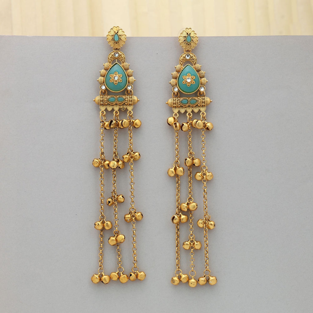 Rama Green Long Kasmiri Earrings Heritage Style