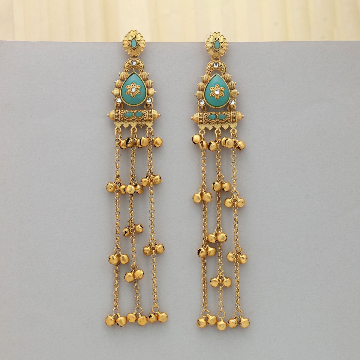 Rama Green Long Kasmiri Earrings Heritage Style
