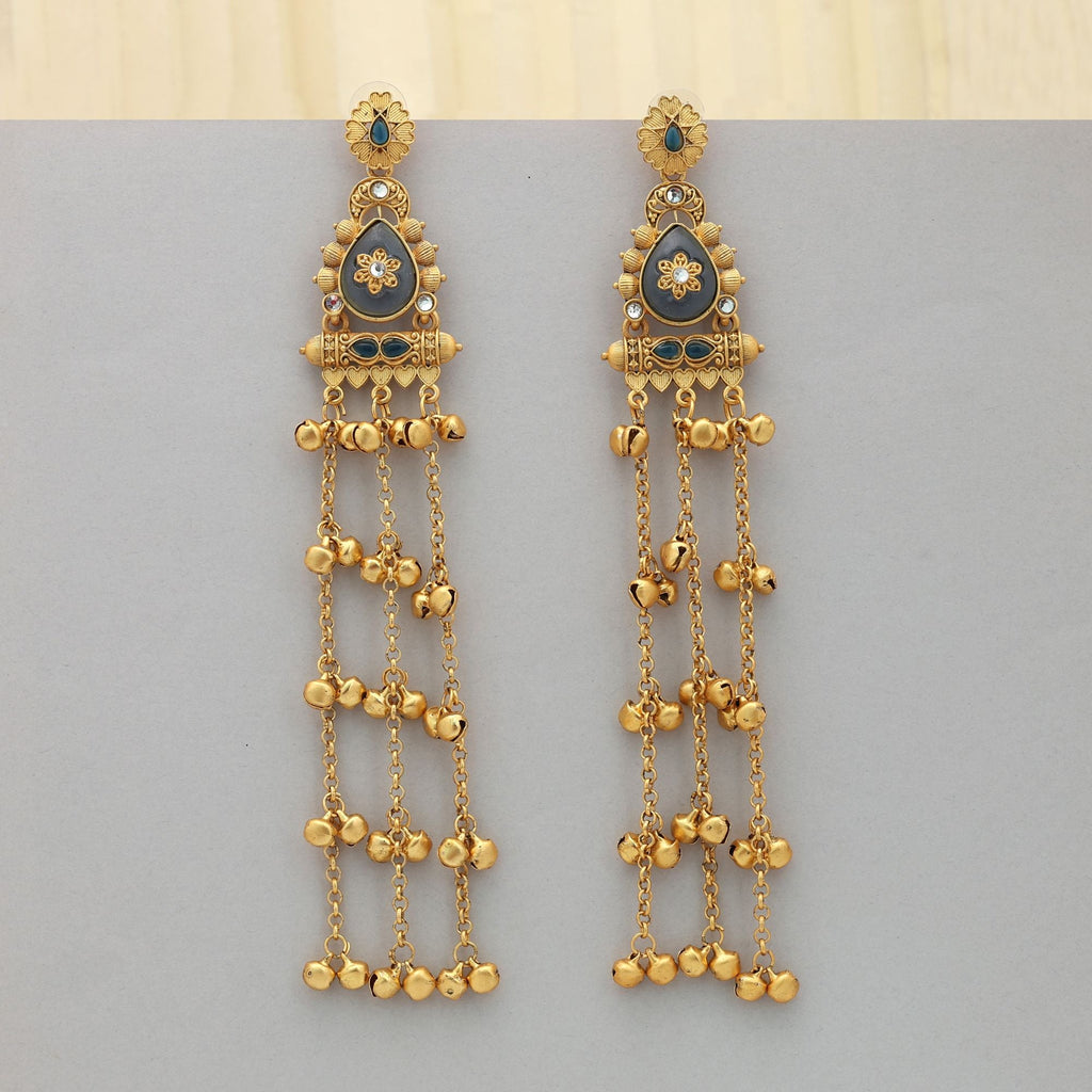 Sea Blue Long Kasmiri Earrings Elegant Style