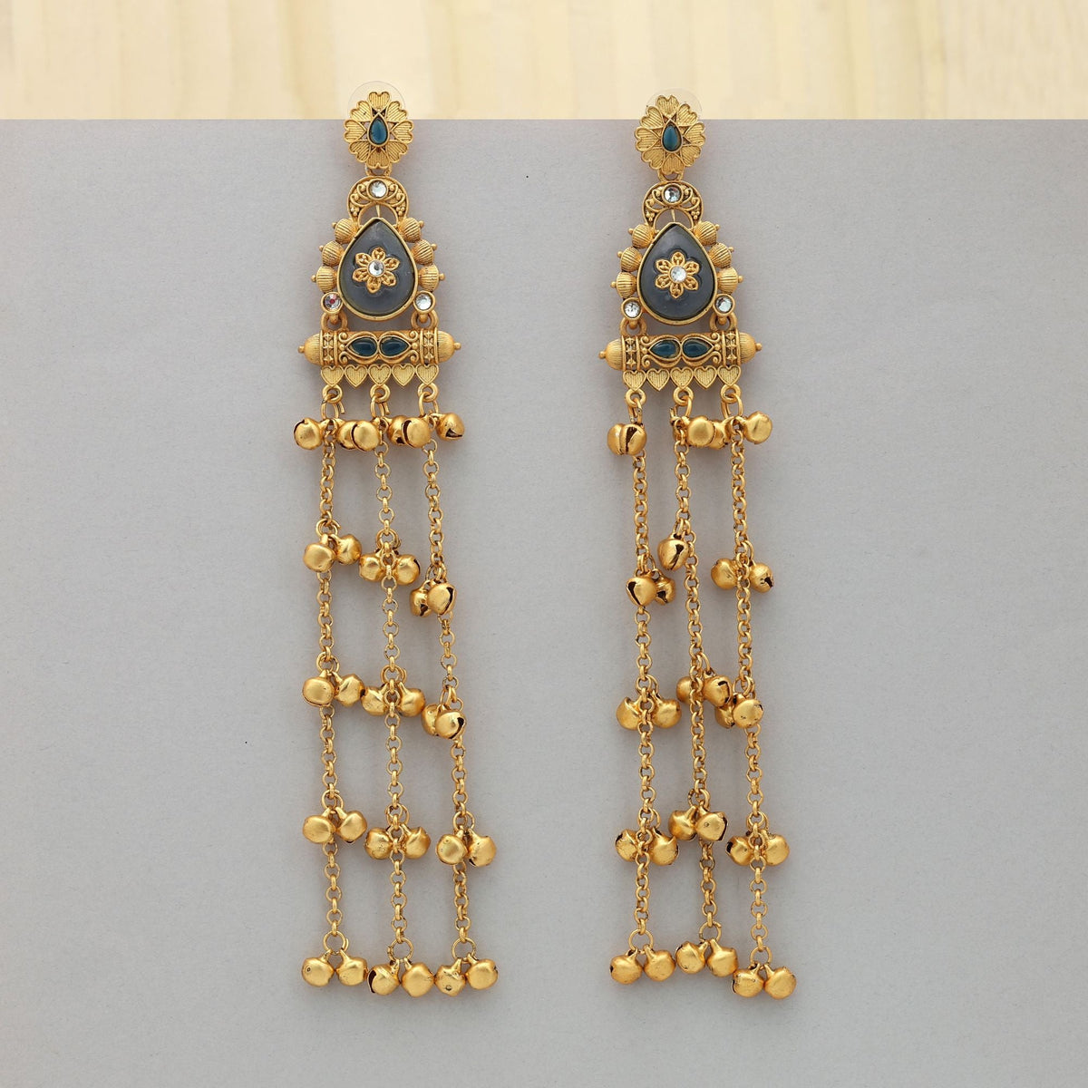 Sea Blue Long Kasmiri Earrings Elegant Style