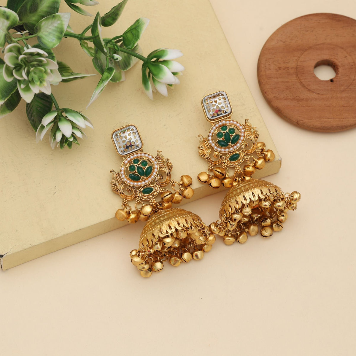Green Jhumka Kasmiri Earrings Festive Style