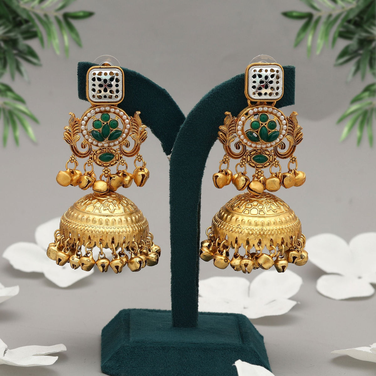 Green Jhumka Kasmiri Earrings Festive Style
