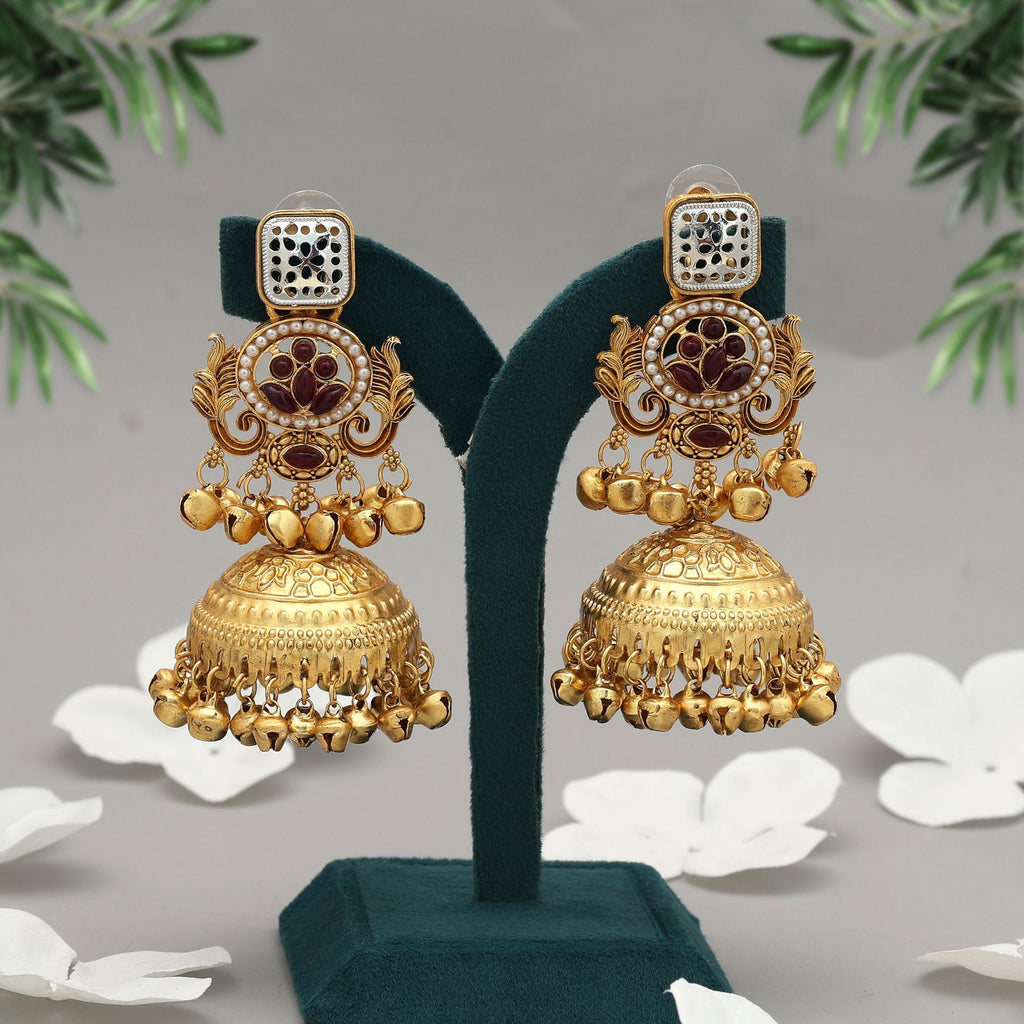 Maroon Jhumka Kasmiri Earrings Traditional Style