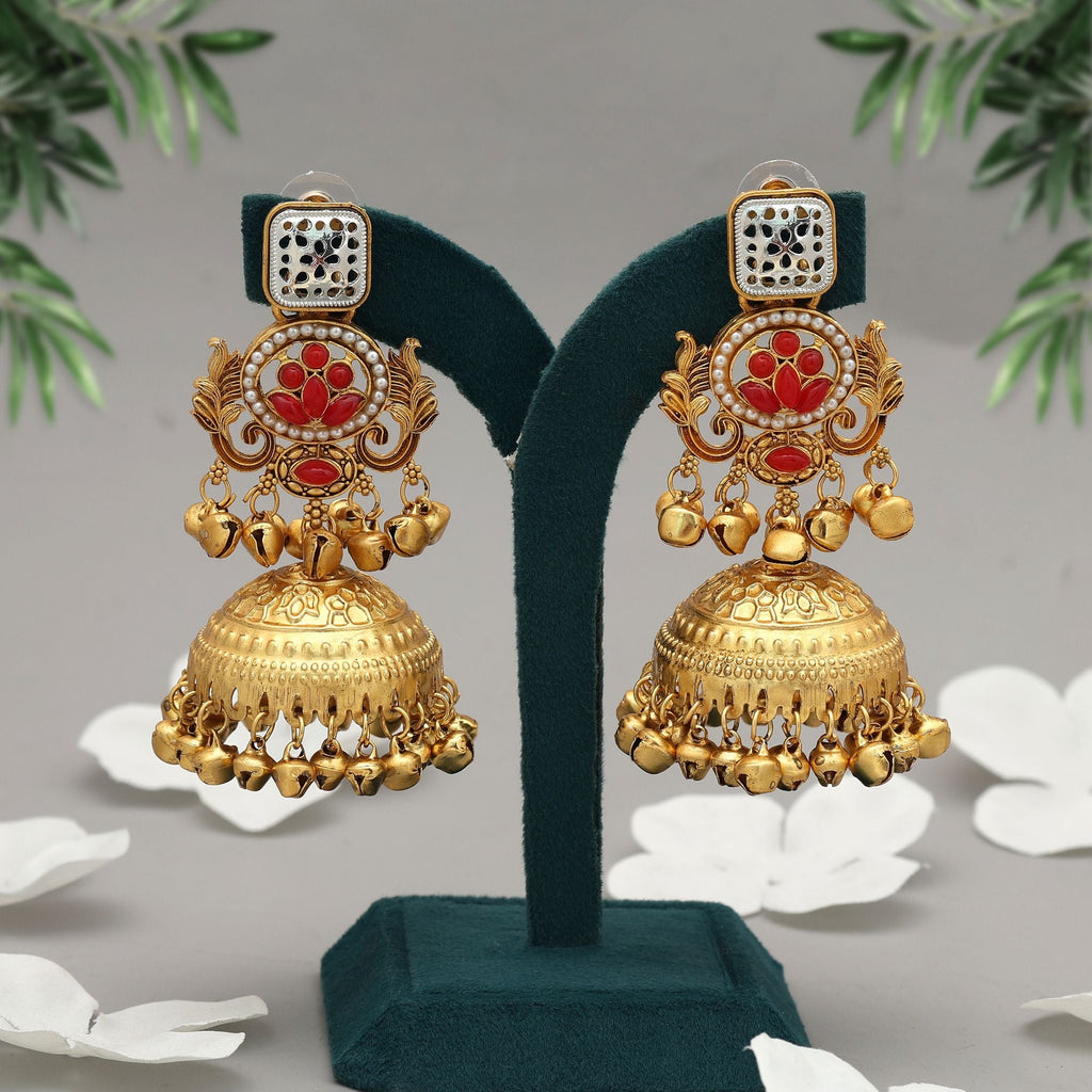 Red Jhumka Kasmiri Earrings Bridal Style