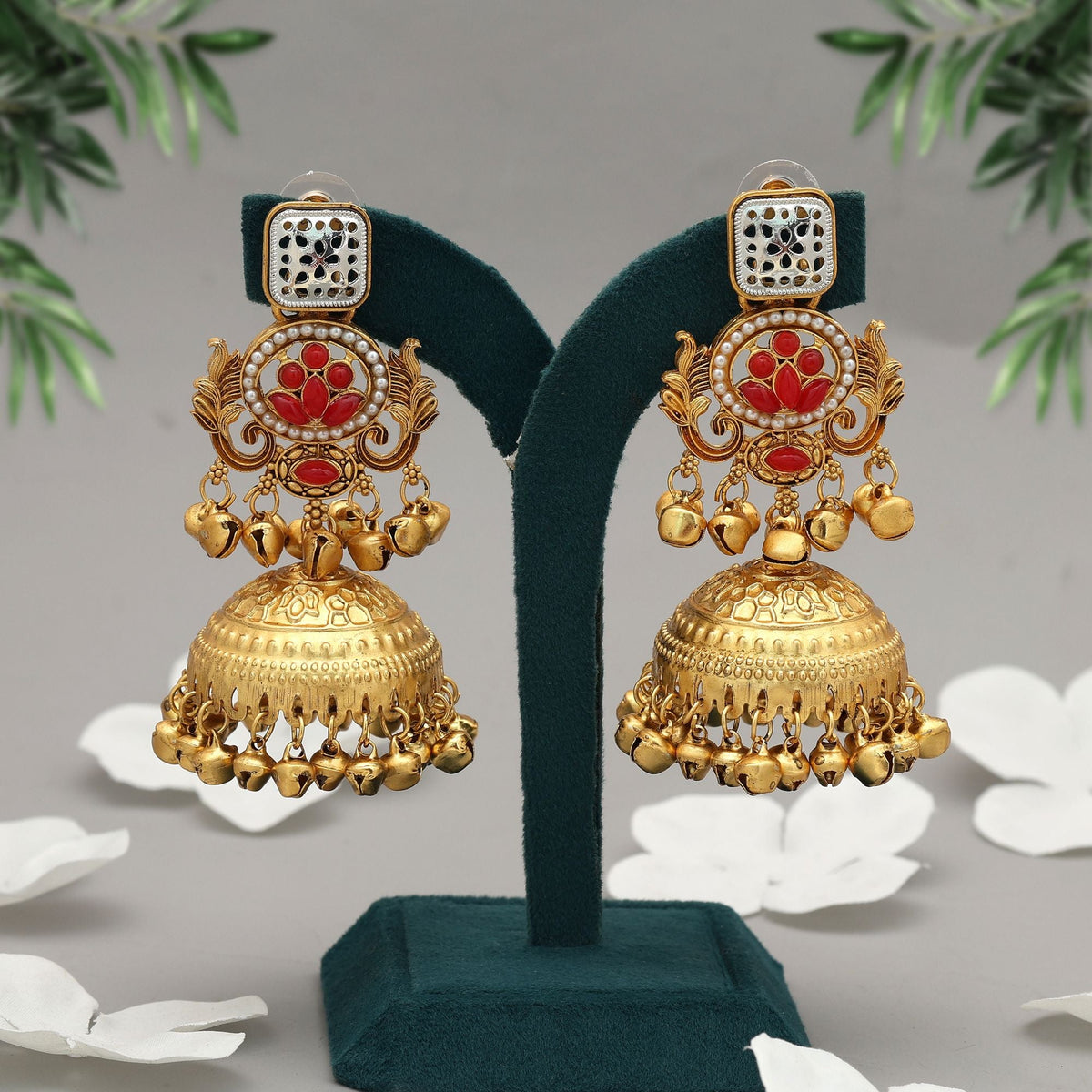Red Jhumka Kasmiri Earrings Bridal Style