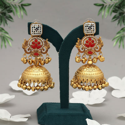 Red Jhumka Kasmiri Earrings Bridal Style