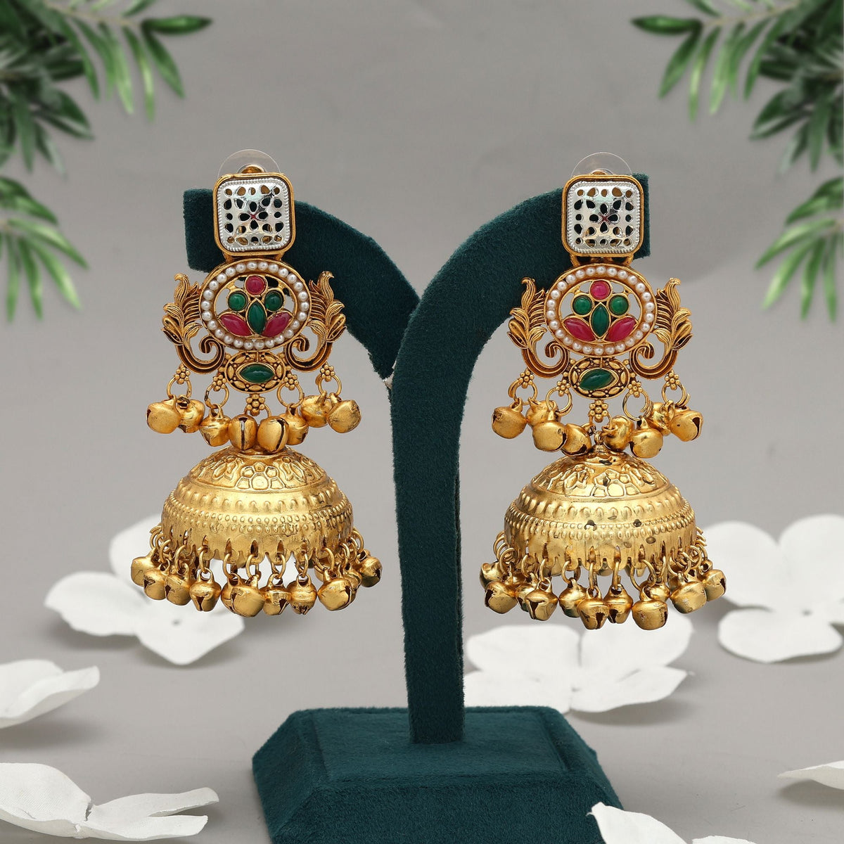 Rani & Green Jhumka Kasmiri Earrings Dual Tone