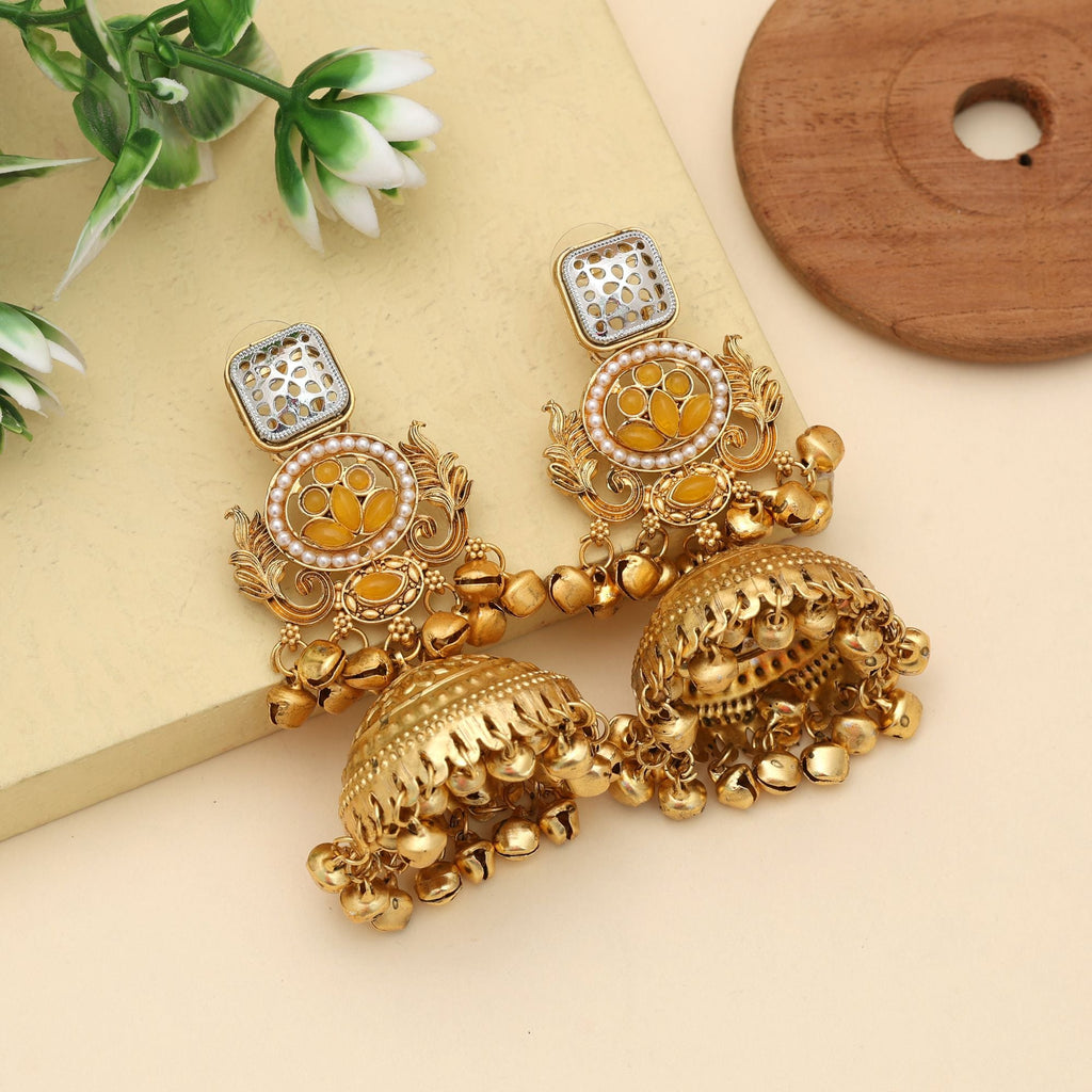 Yellow Jhumka Kasmiri Earrings Bright Style