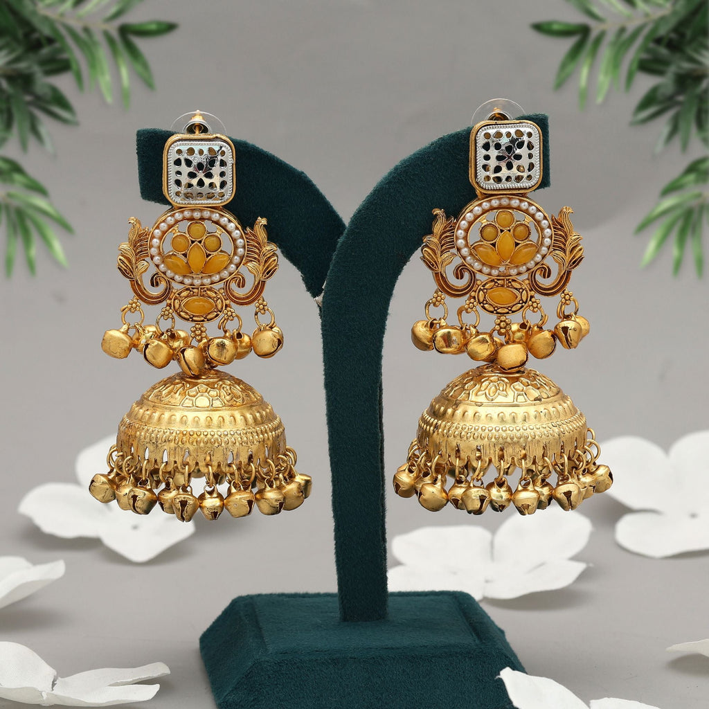 Yellow Jhumka Kasmiri Earrings Bright Style