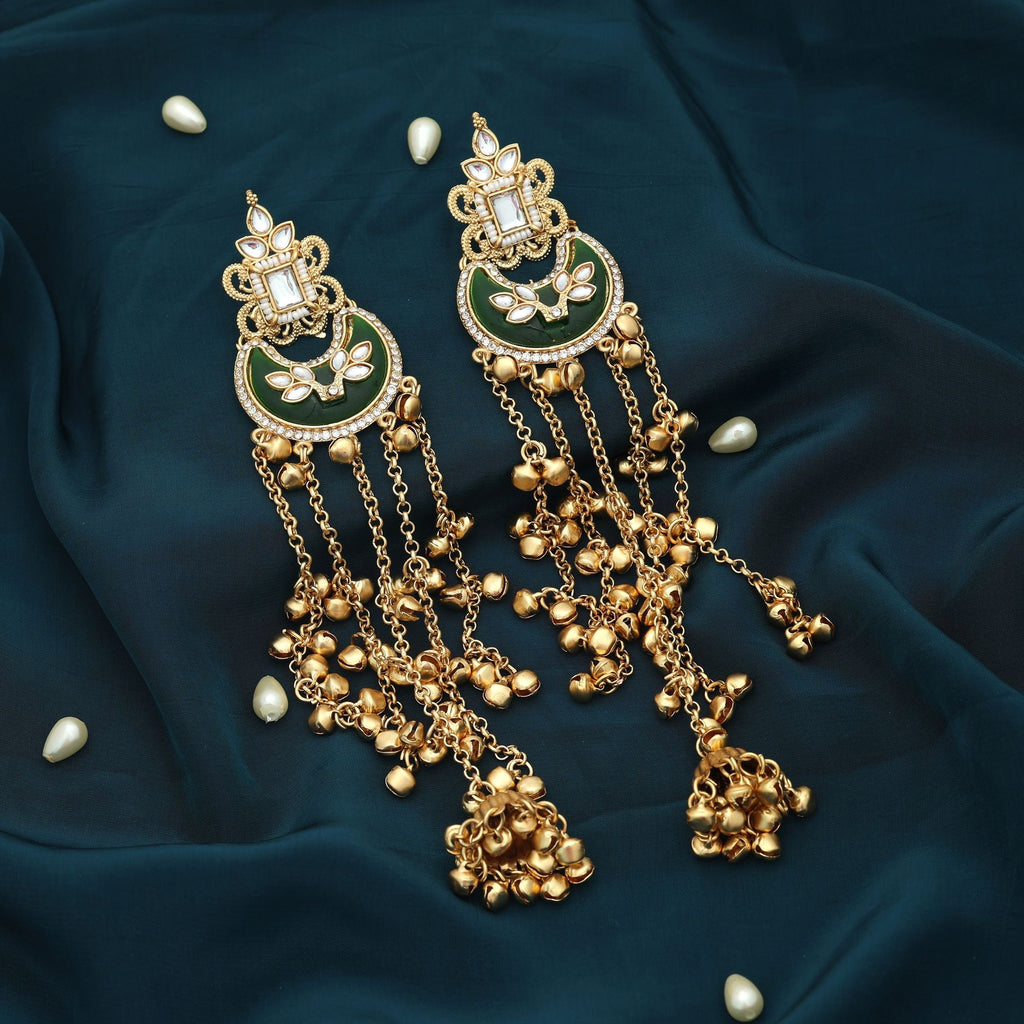 Green Color Long Kasmiri Earrings Ethnic Statement