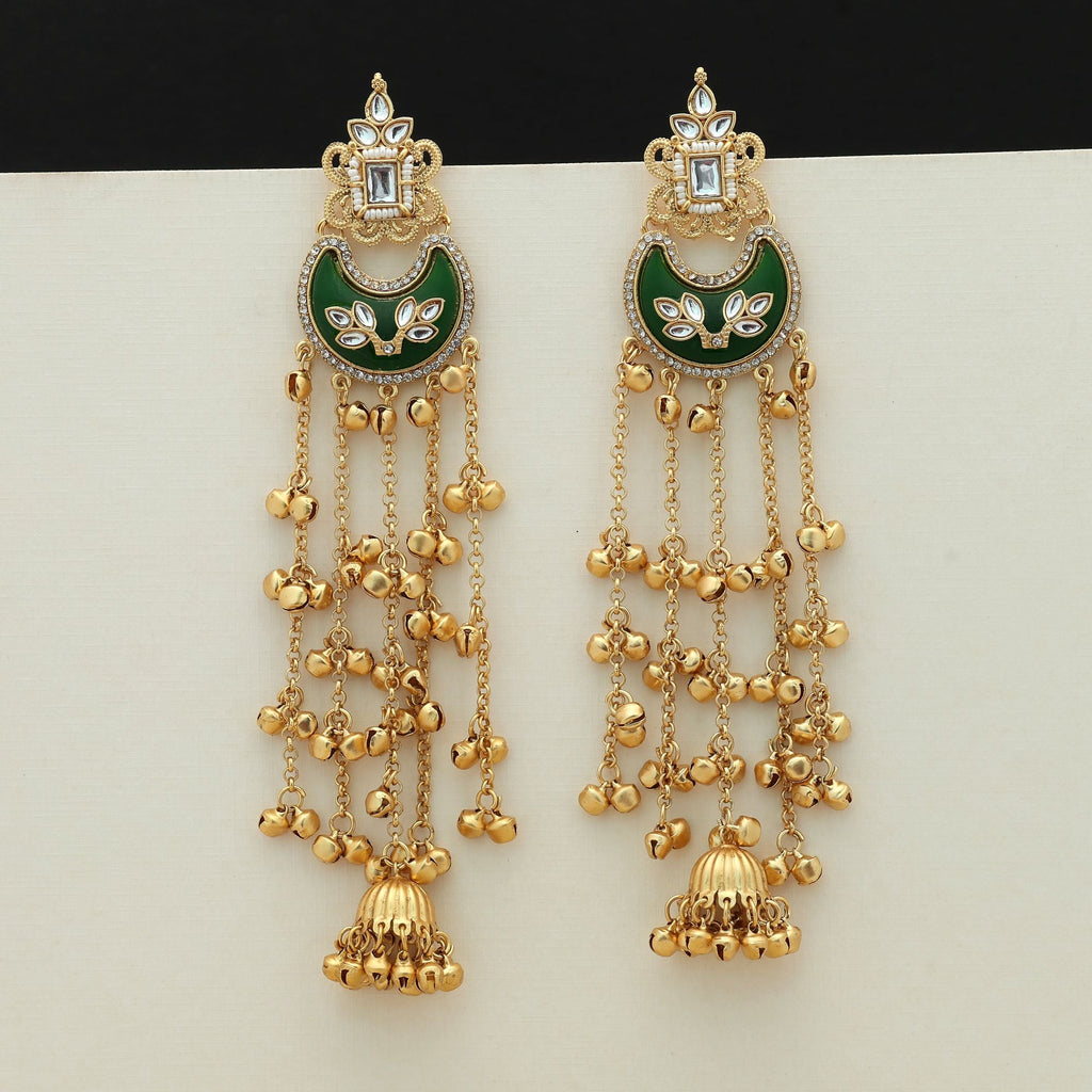 Green Color Long Kasmiri Earrings Ethnic Statement