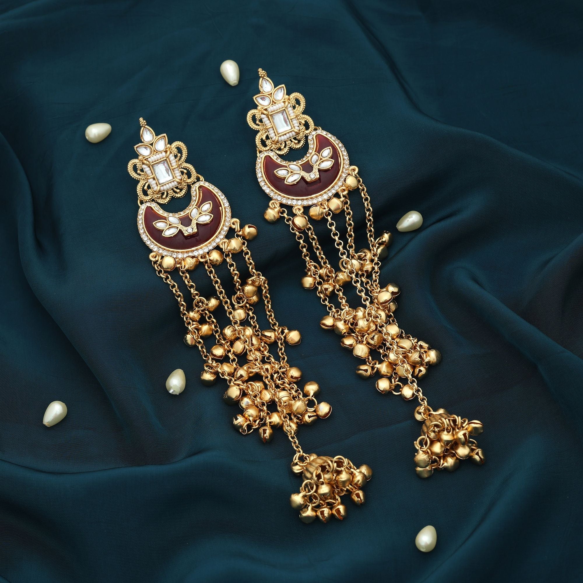 Maroon Color Long Kasmiri Earrings Traditional Style