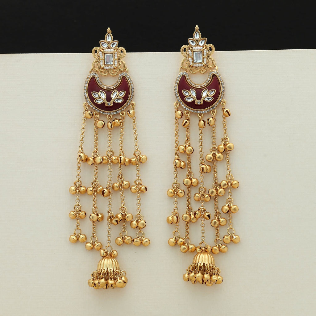 Maroon Color Long Kasmiri Earrings Traditional Style