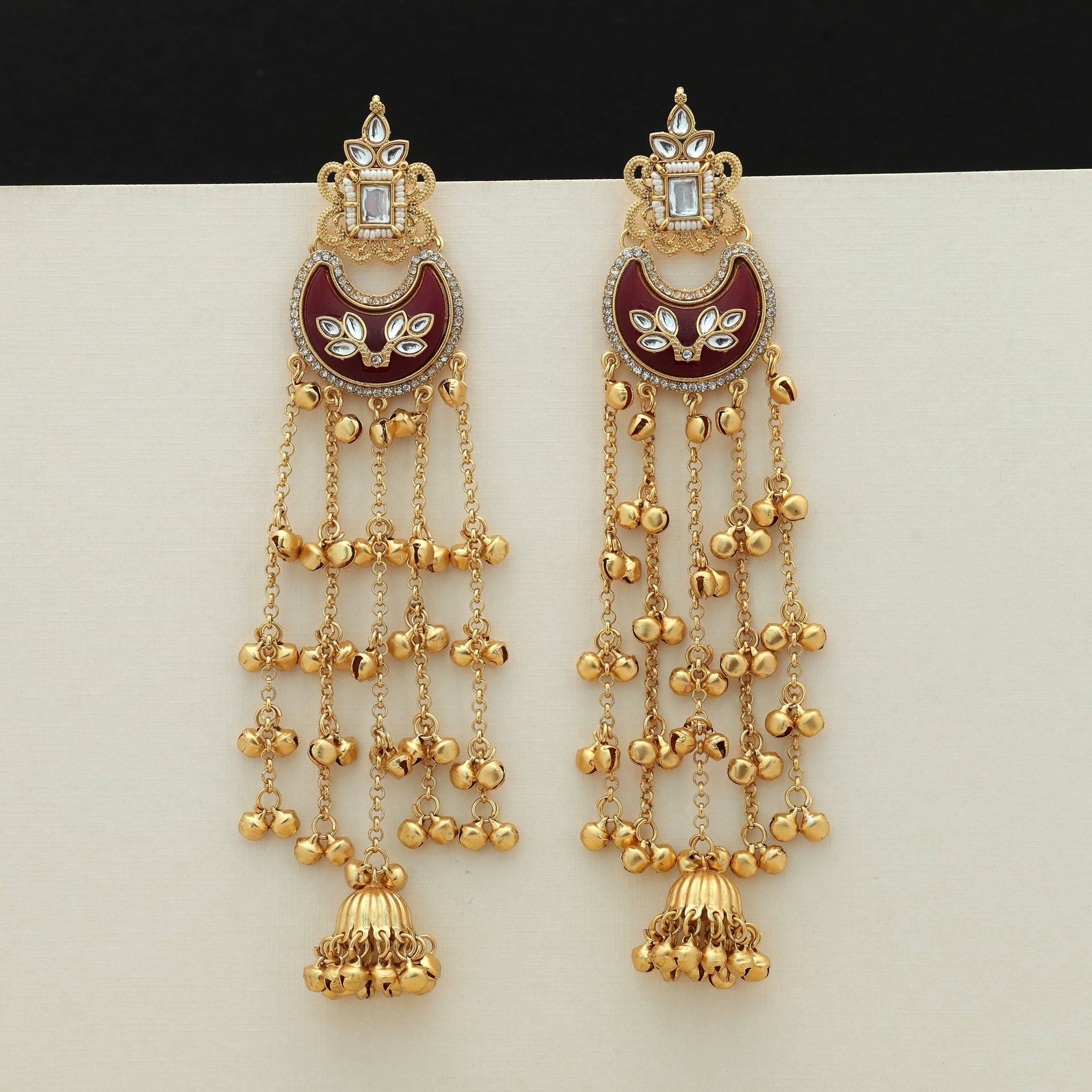 Maroon Color Long Kasmiri Earrings Traditional Style