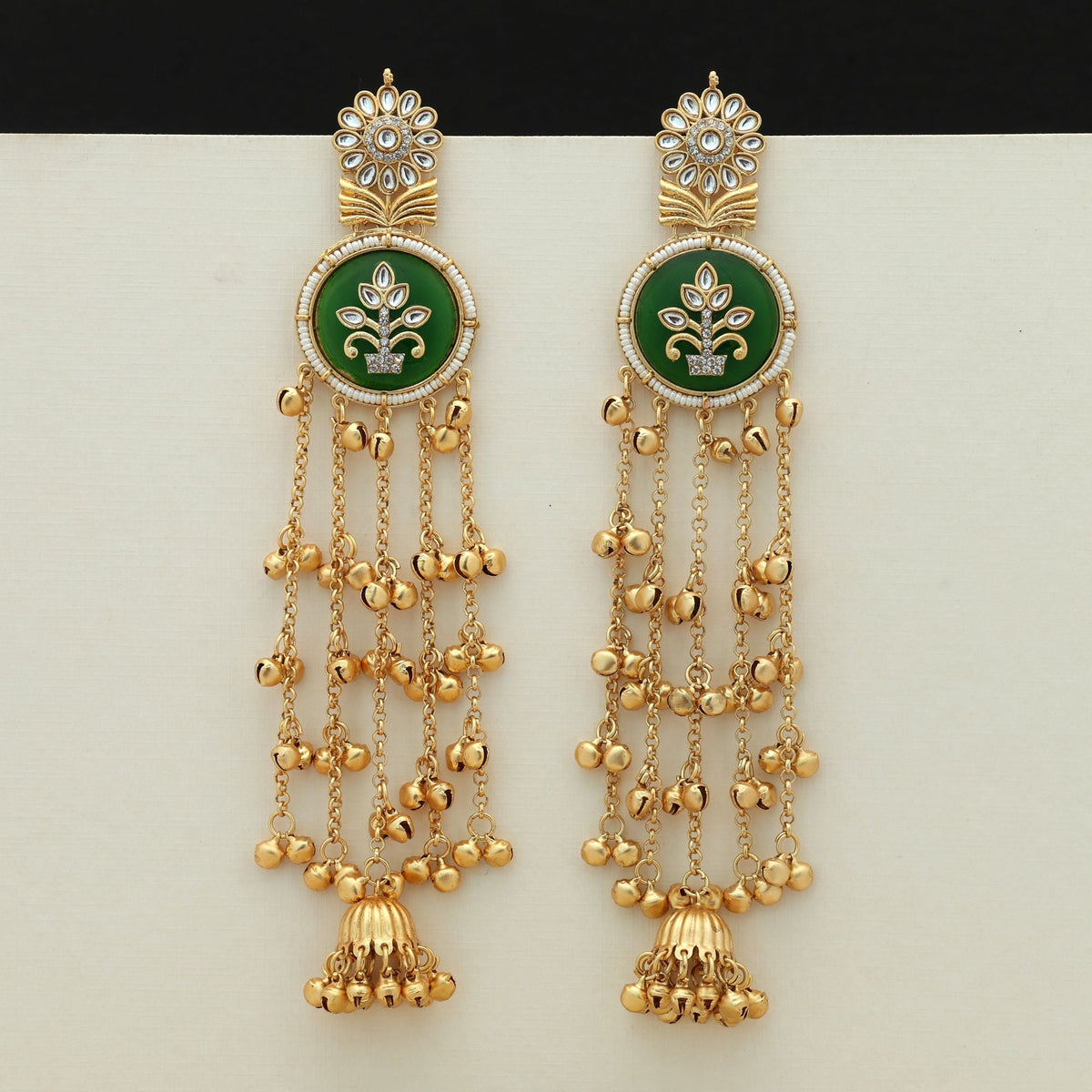 Green Color Long Kasmiri Earrings Ethnic Style